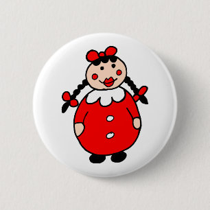 Cute Round Little Girl Cartoon Red Ronde Button 5,7 Cm