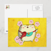 Cute Round Maneki Neko Cat Briefkaart (Voorkant / Achterkant)