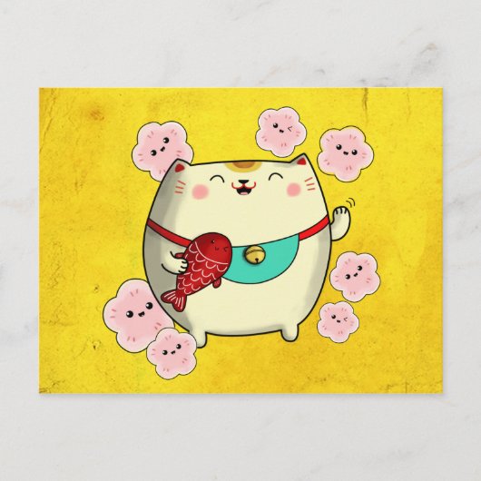 Cute Round Maneki Neko Cat Briefkaart (Voorkant)