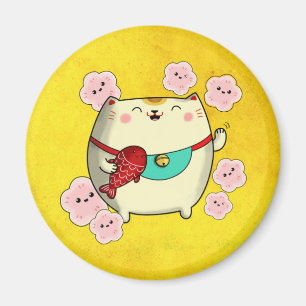 Cute Round Maneki Neko Cat Magneet