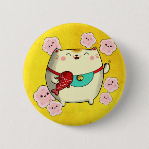 Cute Round Maneki Neko Cat Ronde Button 5,7 Cm