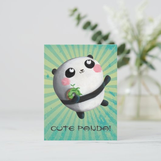 Cute Round Panda Briefkaart (Staand voorkant)
