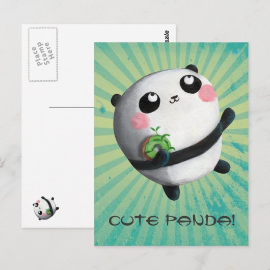 Cute Round Panda Briefkaart (Voorkant / Achterkant)