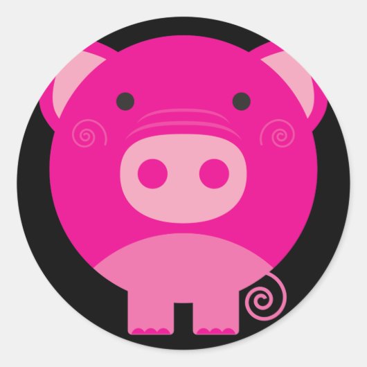 Cute Round Pig Cartoon Ronde Sticker (Voorkant)
