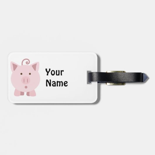 Cute Round roze pig Bagagelabel (Achterkant horizontaal)