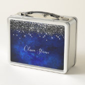 Cute royal blue black faux glitter personalized (Achterkant)