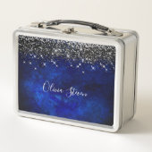 Cute royal blue black faux glitter personalized (Voorkant)