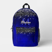 Cute royal blue faux glitter monogram bedrukte rugzak (Voorkant)