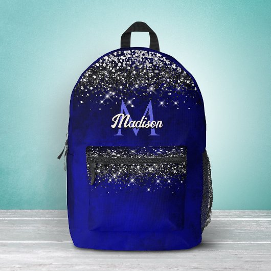 Cute royal blue faux glitter monogram bedrukte rugzak