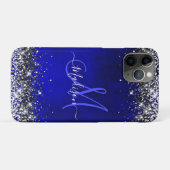 Cute royal blue faux glitter monogram Case-Mate iPhone case (Achterkant (horizontaal))