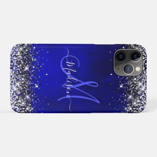 Cute royal blue faux glitter monogram Case-Mate iPhone case (Achterkant (horizontaal))