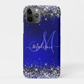 Cute royal blue faux glitter monogram Case-Mate iPhone case (Achterkant)