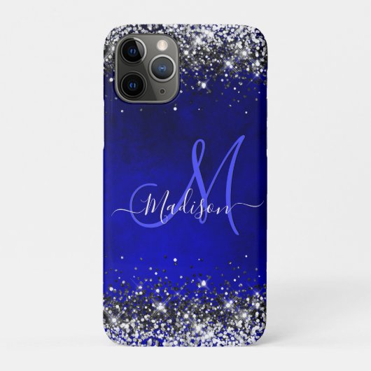 Cute royal blue faux glitter monogram Case-Mate iPhone case (Achterkant)