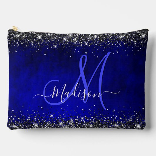Cute royal blue faux glitter monogram etui (Voorkant)