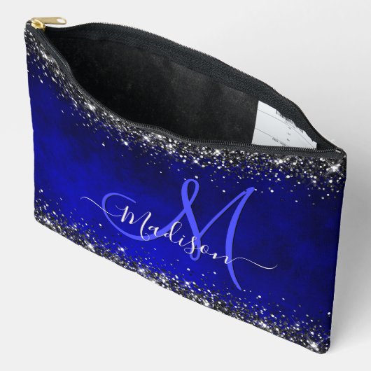 Cute royal blue faux glitter monogram etui (Open)