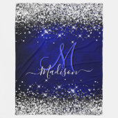 Cute royal blue faux glitter monogram fleece deken (Voorkant)