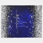 Cute royal blue faux glitter monogram fleece deken (Voorkant (Horizontaal))
