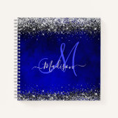 Cute royal blue faux glitter monogram notitieboek (Voorkant)