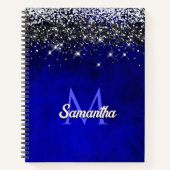 Cute royal blue faux glitter monogram notitieboek (Voorkant)