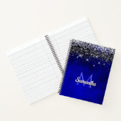 Cute royal blue faux glitter monogram notitieboek (Binnen)