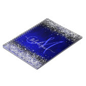 Cute royal blue faux glitter monogram notitieboek (Linkerzijde)