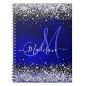 Cute royal blue faux glitter monogram notitieboek (Voorkant)