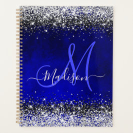 Cute royal blue faux glitter monogram planner