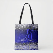 Cute royal blue faux glitter monogram tote bag (Voorkant)