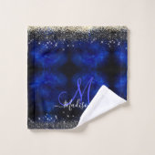 Cute royal blue gold faux glitter monogram bad handdoek (Wasdoekje)