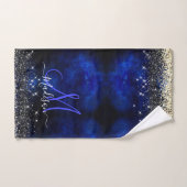 Cute royal blue gold faux glitter monogram bad handdoek (Handdoek)