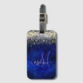 Cute royal blue gold faux glitter monogram bagagelabel (Voorkant (verticaal))