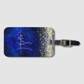 Cute royal blue gold faux glitter monogram bagagelabel (Voorkant (horizontaal))