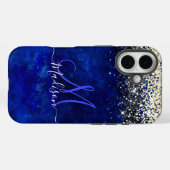 Cute royal blue gold faux glitter monogram Case-Mate iPhone case (Achterkant (horizontaal))