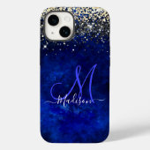 Cute royal blue gold faux glitter monogram Case-Mate iPhone case (Achterkant)