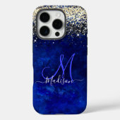 Cute royal blue gold faux glitter monogram Case-Mate iPhone case (Achterkant)