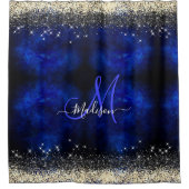 Cute royal blue gold faux glitter monogram douchegordijn (Voorkant)