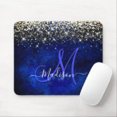 Cute royal blue gold faux glitter monogram muismat (Met muis)