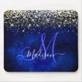 Cute royal blue gold faux glitter monogram muismat (Voorkant)