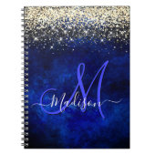 Cute royal blue gold faux glitter monogram notitieboek (Voorkant)