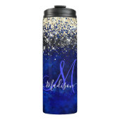 Cute royal blue gold faux glitter monogram thermosbeker (Voorkant)
