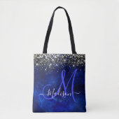 Cute royal blue gold faux glitter monogram tote bag (Voorkant)