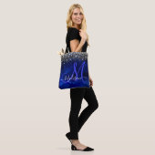 Cute royal blue gold faux glitter monogram tote bag (Op model)