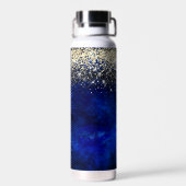 Cute royal blue gold faux glitter monogram waterfles (Achterkant)