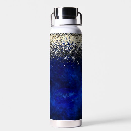 Cute royal blue gold faux glitter monogram waterfles (Achterkant)