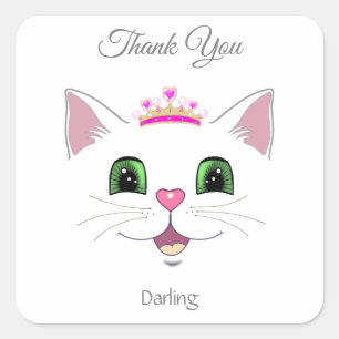Cute royal cat face with crown Dank je Vierkante Sticker