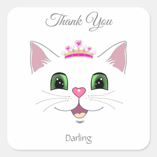 Cute royal cat face with crown Dank je Vierkante Sticker (Voorkant)
