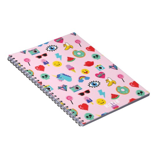 Cute Roze 80's Icons Emoji's Patroon  Notitieboek (Rechterzijde)