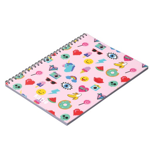 Cute Roze 80's Icons Emoji's Patroon  Notitieboek (Linkerzijde)