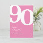 Cute Roze 90e Verjaardagsfeest Uitnodiging (Staand voorkant)