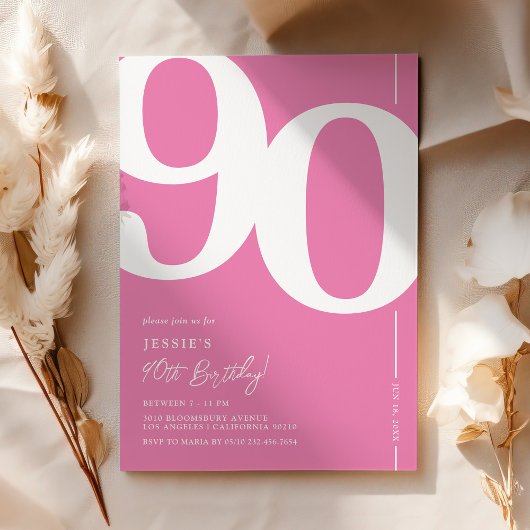 Cute Roze 90e Verjaardagsfeest Uitnodiging